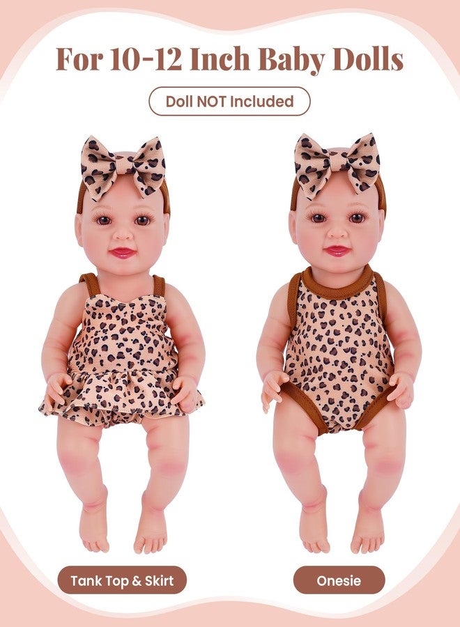 BABESIDE 13Pcs Baby Doll Clothes and Accessories for 10-12 inch Dolls, Baby Doll Feeding and Care Set with Carry Bag, Bottles, Tableware, Baby Doll Outfit for Newborn Doll Girl (Leopard Pattern) - Image 2